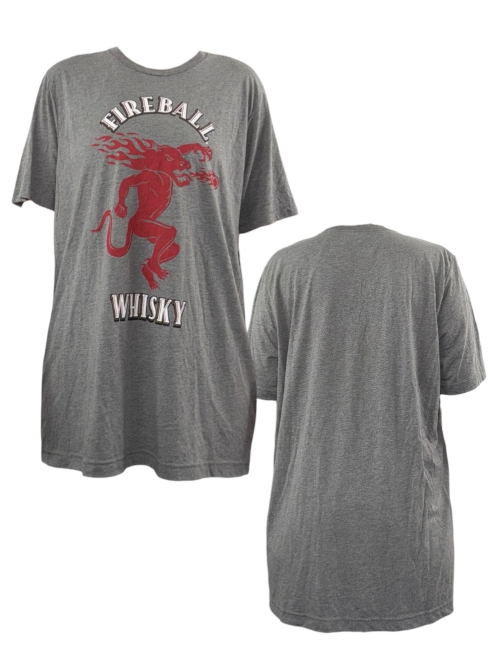 Fireball Whisky Gray Graphic Tee with Red Logo
